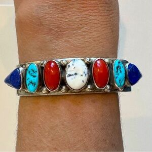 Sterling silver authentic Navajo cuff with stones
